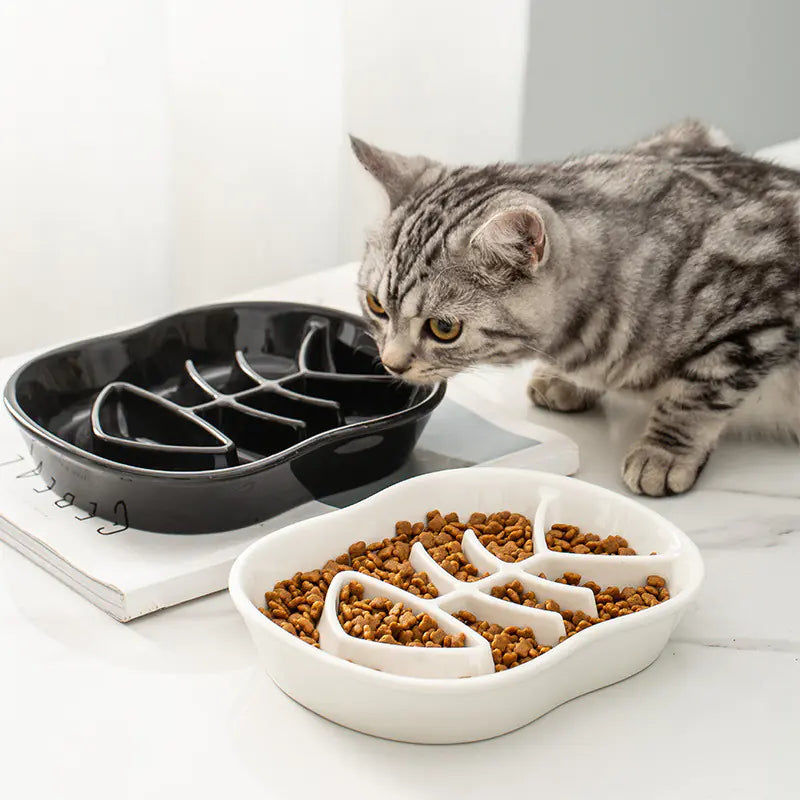 Ceramic Slow Feed Bowl for Cats and Dogs, Anti-Slip