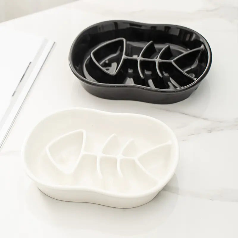Ceramic Slow Feed Bowl for Cats and Dogs, Anti-Slip