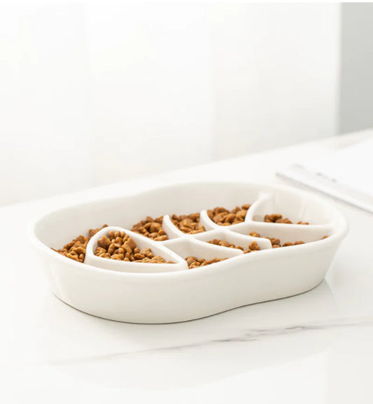 Ceramic Slow Feed Bowl for Cats and Dogs, Anti-Slip