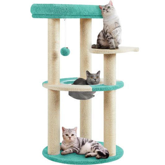 Cat Tree 35.5in Cat Tower for Indoor Cats Cat House with Scratching Posts & Padded Perch & Space Capsule Cute Cat Tree Cat Furniture for Kittens Indigo/Beige