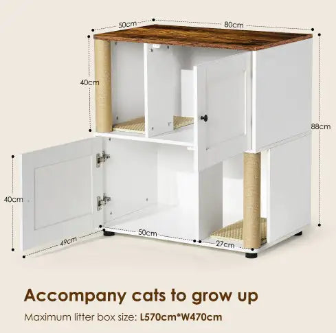 Cat Litter Box Enclosure For 2 Cats, Cat Litter Cabinet, Double Litter Box Enclosure With Shelve White Vintage