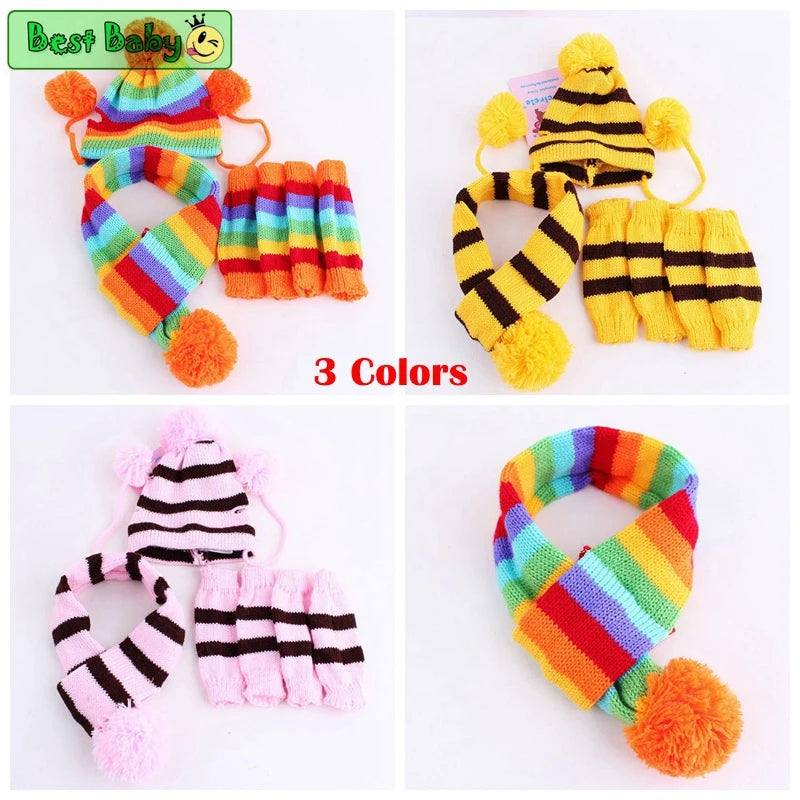 Winter Pet Puppy Accessories For Dogs Knitted Striped Hats Scarf Socks Little Small Big Animals Yorkshire Chihuahua Cat Products