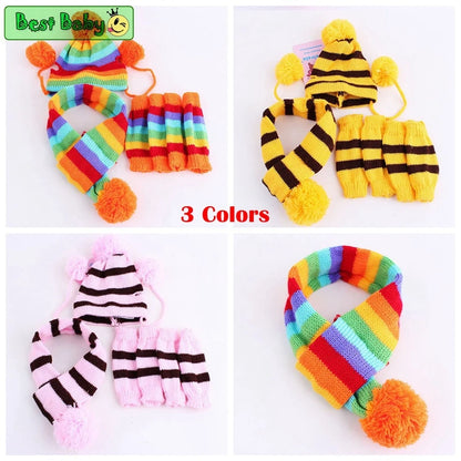 Winter Pet Puppy Accessories For Dogs Knitted Striped Hats Scarf Socks Little Small Big Animals Yorkshire Chihuahua Cat Products