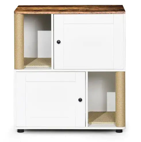 Cat Litter Box Enclosure For 2 Cats, Cat Litter Cabinet, Double Litter Box Enclosure With Shelve White Vintage